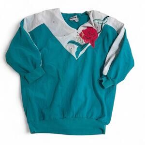 Vintage 80s Turquoise White Bonnie Blair Floral Embroidered crewneck sweatshirt